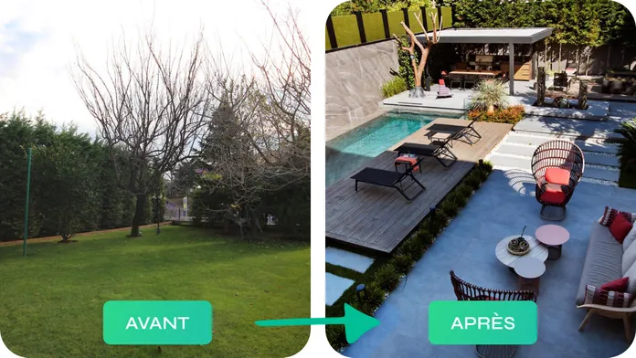 Jardin contemporain avec piscine